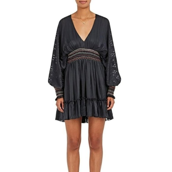 Ulla Johnson Odette Smocked Silk Midnight Mini Dress - Picture 5 of 12